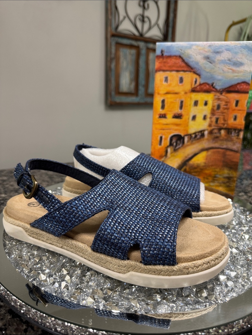 Bella Vita Kato Navy Blue Slingback woven espadrilles Sandals NEW 8.5